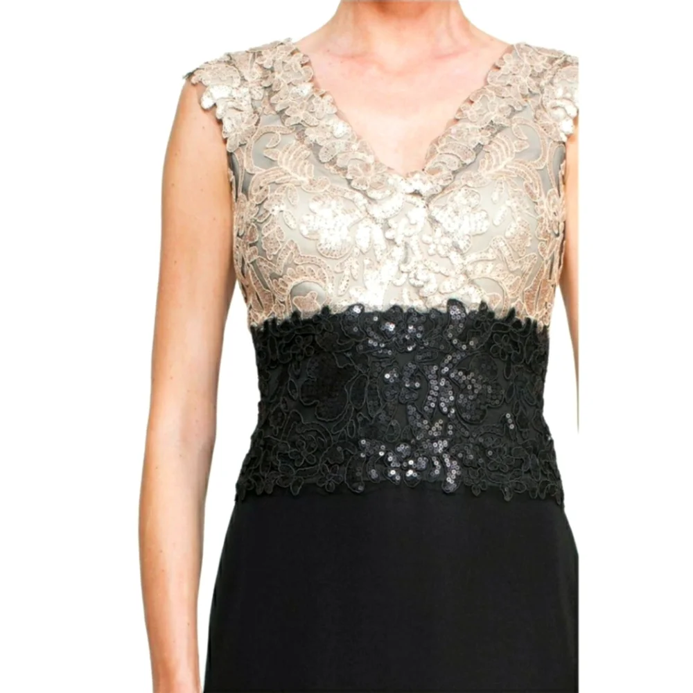 Tadashi Shoji Gold & Black Rema Gown Size 12 - Picture 3 of 4